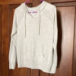 Athleta Evergreen Knit Pocket Heather White Grey Sweater Hoodie Size SP